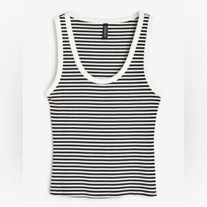 H&M NWT Women’s Black and White Striped Ribbed Cotton Tank Size Small